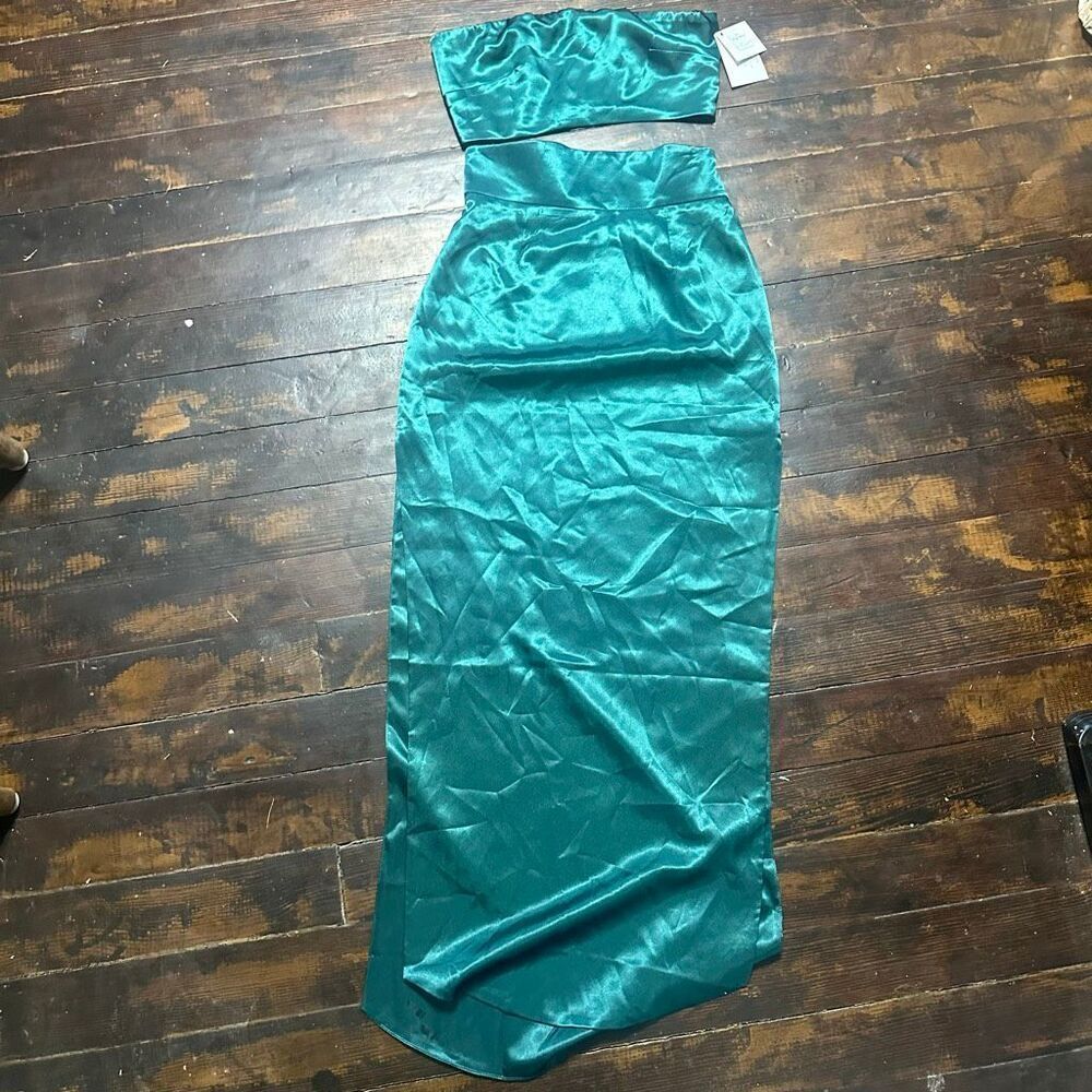 By Egries emerald green tube top maxi skirt S set